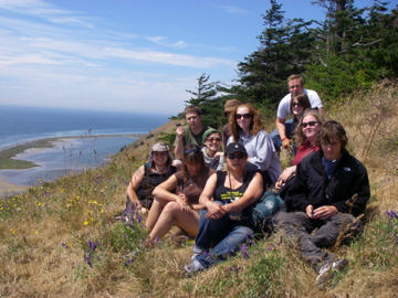 Students sitting on a hill side