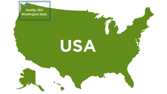 Map of United States with Seattle highlighted